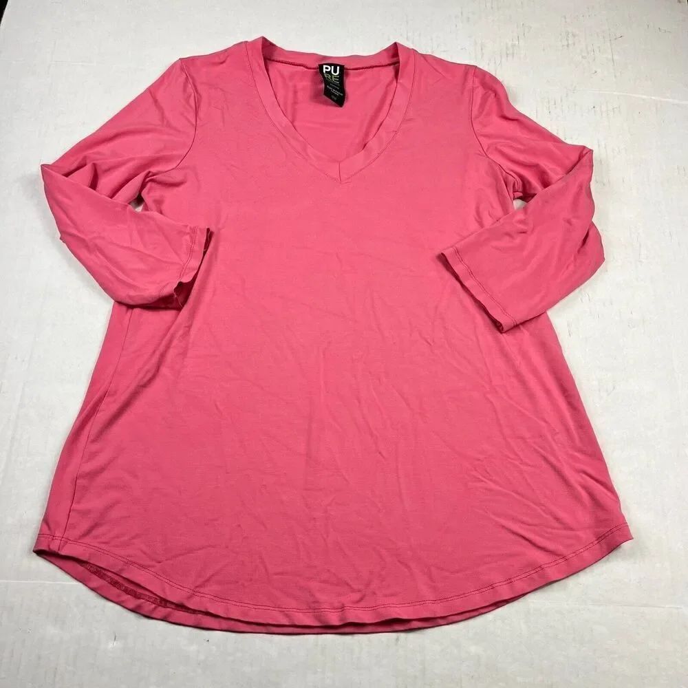 Pure Essence Womens Tunic Shirt Pink V-Neck 3/4 Sleeve Work Casual Top MEDIUM